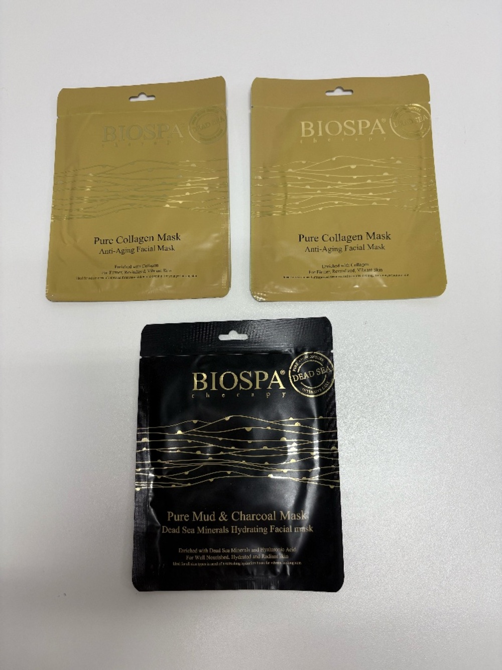 BIOSPA - 3 Mask - 2 Collagen Anti-aging 1 Mude and‎ Charcoal. NEW.
